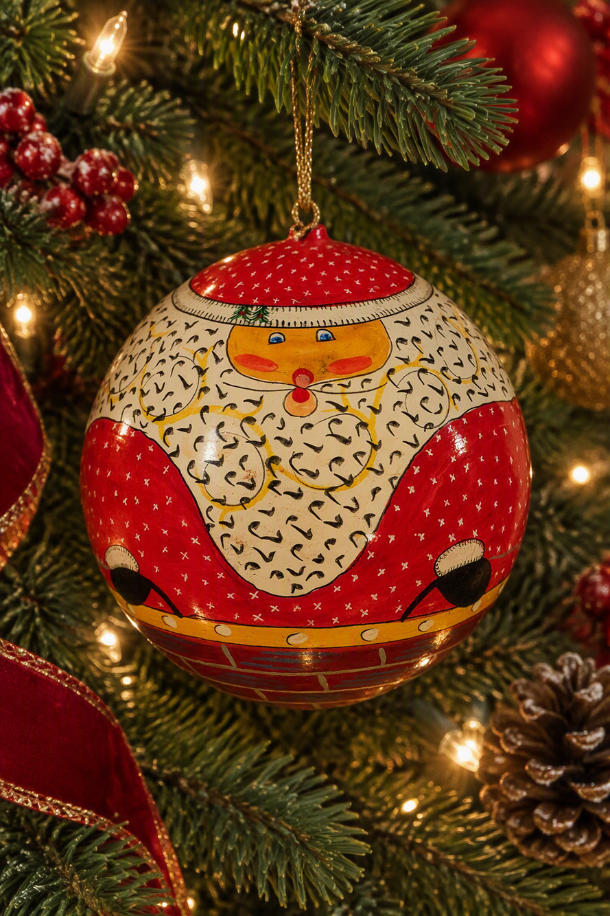 Whimsical Roly Poly Santa Going Down Chimney Paper Maché Ornament ☆USA☆ 5"